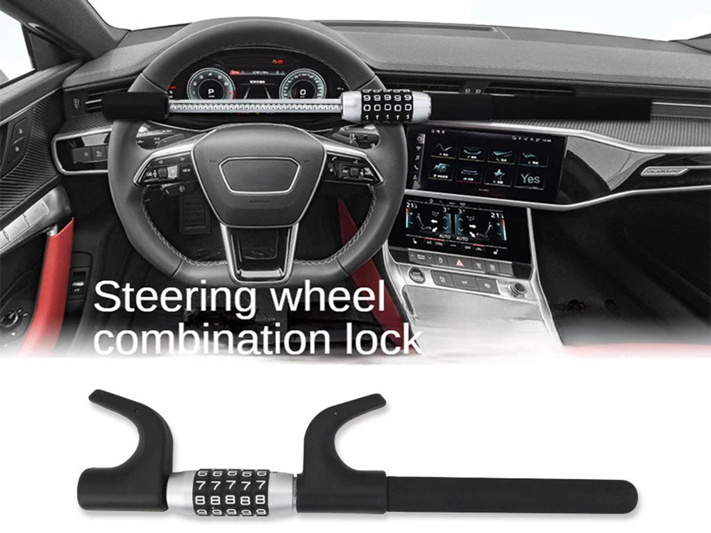 Car Steering Wheel Combination Lock - Black